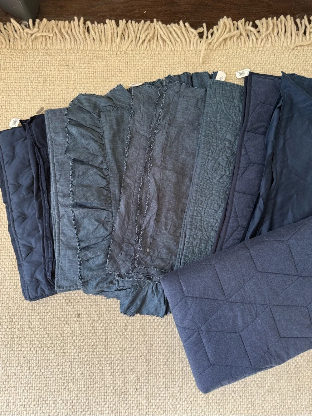 Pottery Barn Belgian Flax Linen Tufted Quilted Sham - Denim